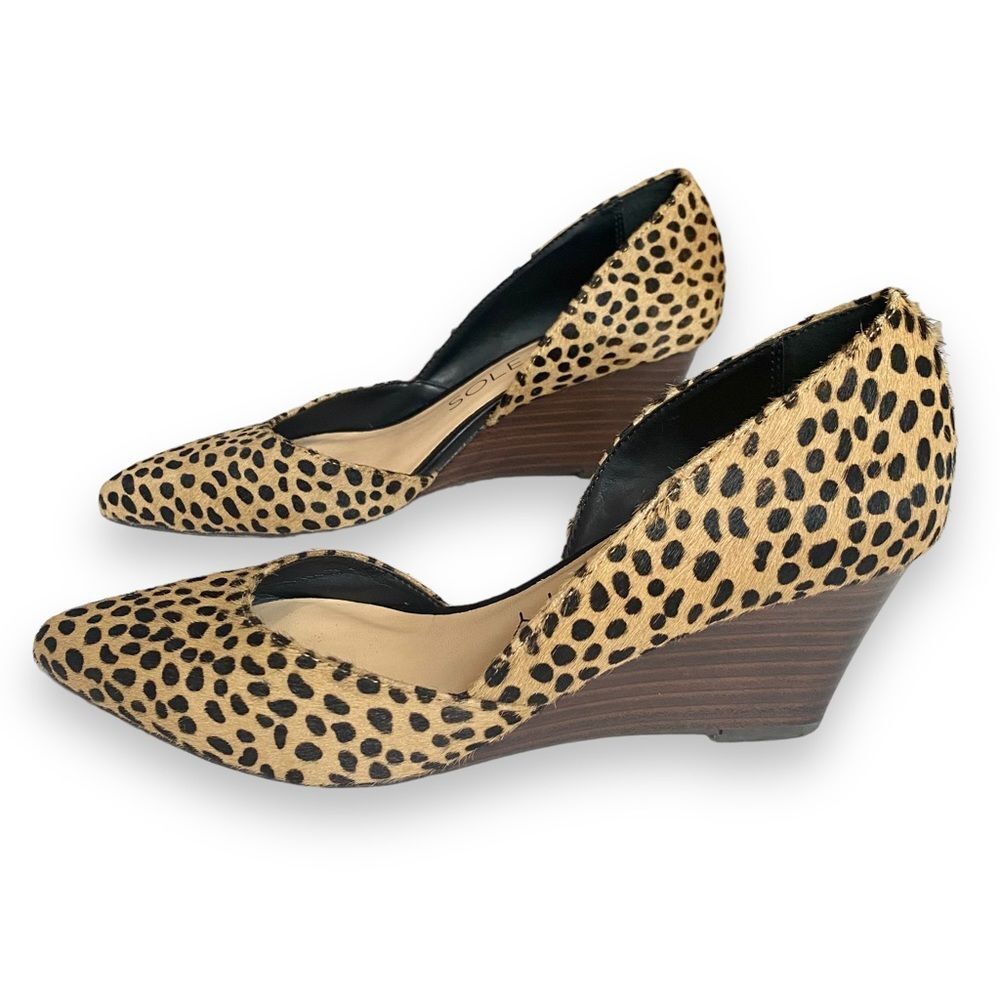 Sole Society | Womens D’Orsay Cheetah Print Fur Wedges | Size 5.5 - Picture 2 of 12